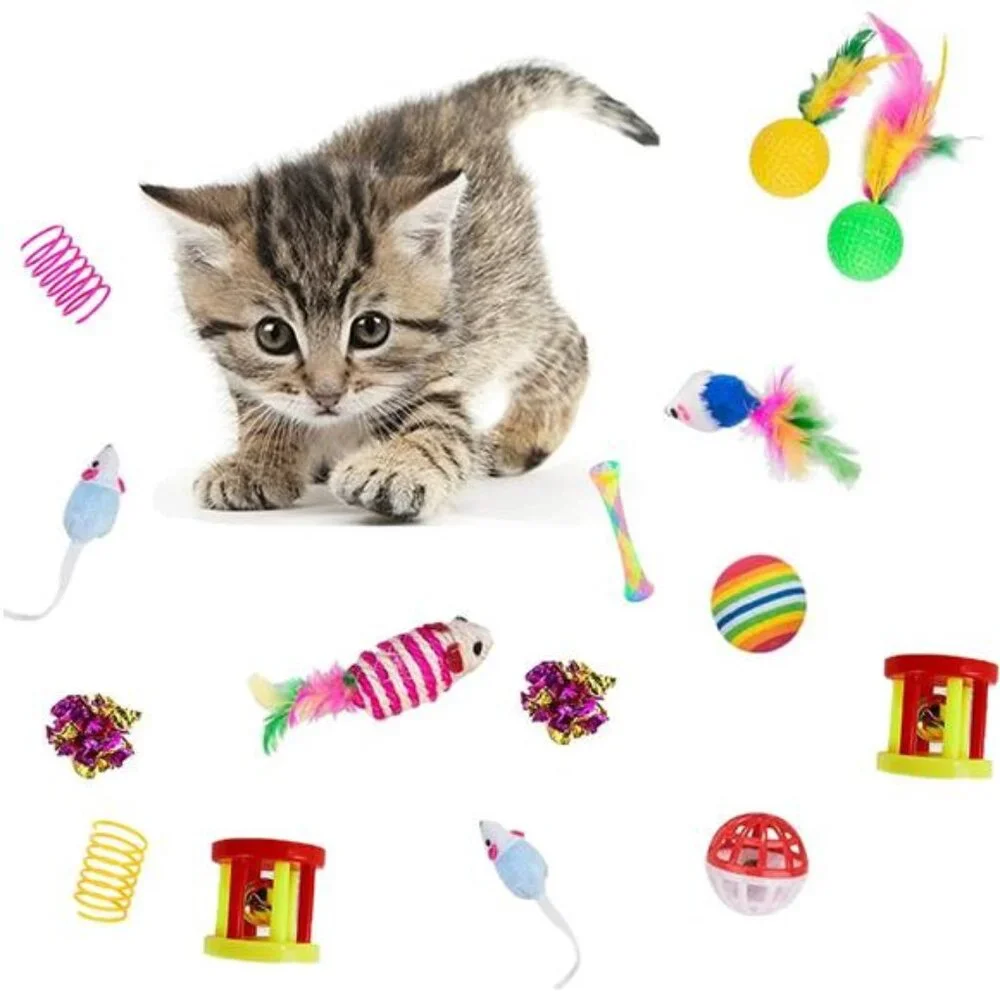 32Pcs Cat Toys Kitten Interactive Pet Toys Assortments, Foldable Rainbow
